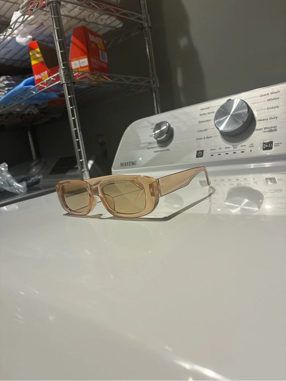 Women's Rectangular Beige-Tint Fashion Sunglasses